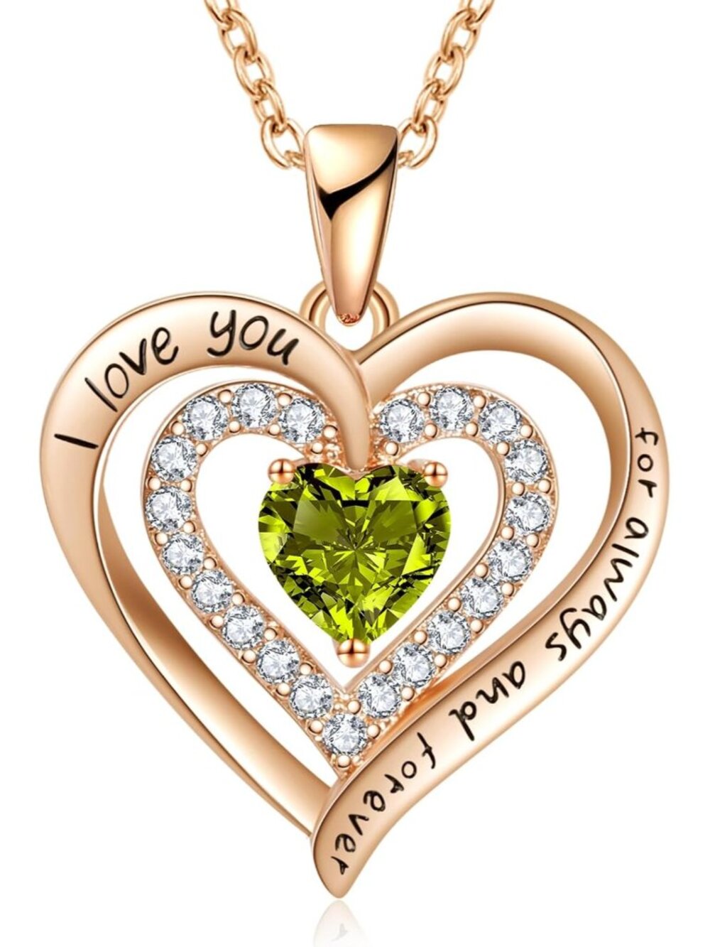 Women's Rose Gold Green Birthday Gift Christmas Anniversary Jewelry Necklace